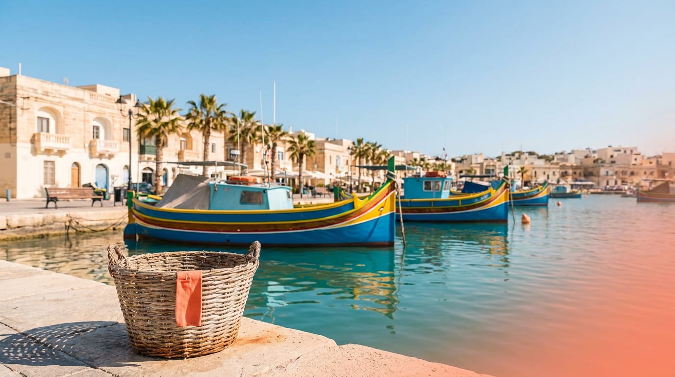 Kolorowe łodzie rybackie luzzu w porcie Marsaxlokk na Malcie.