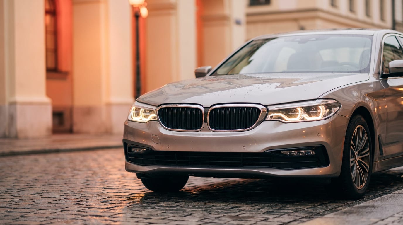 Nowoczesne, używane BMW z silnikiem diesla B47 zaparkowane w mieście.